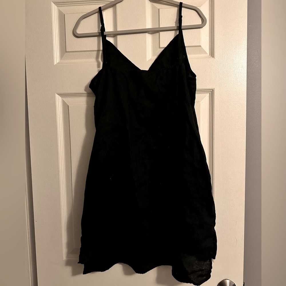 100% Linen V Neck Spaghetti Strap Sleeveless Summer Dresses or nightgown w/Slit.